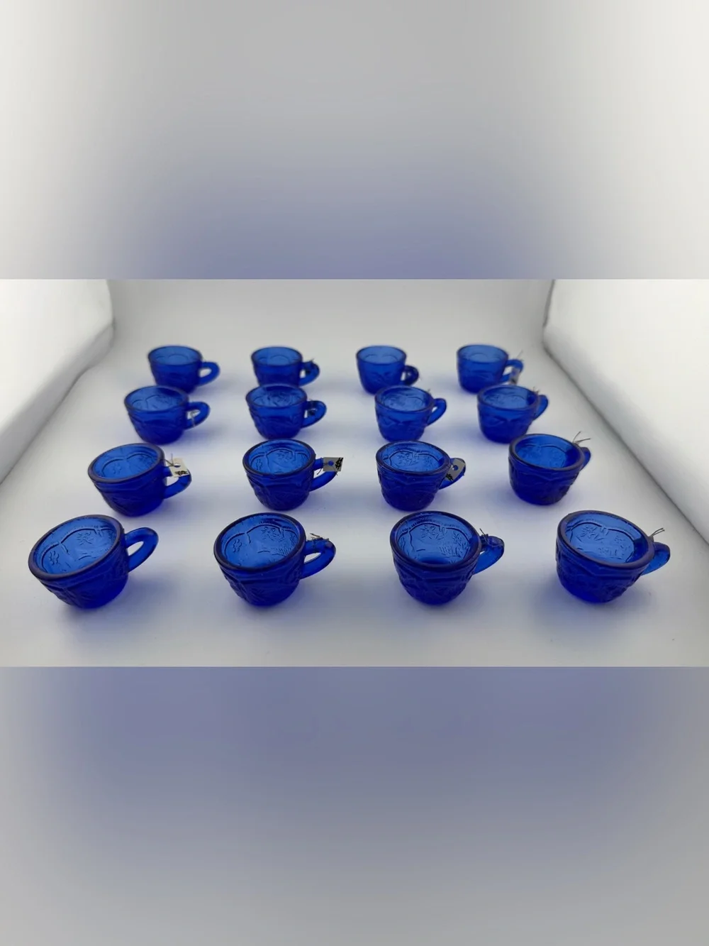 Vintage 16 miniature cobalt blue glass cups Excellent condition